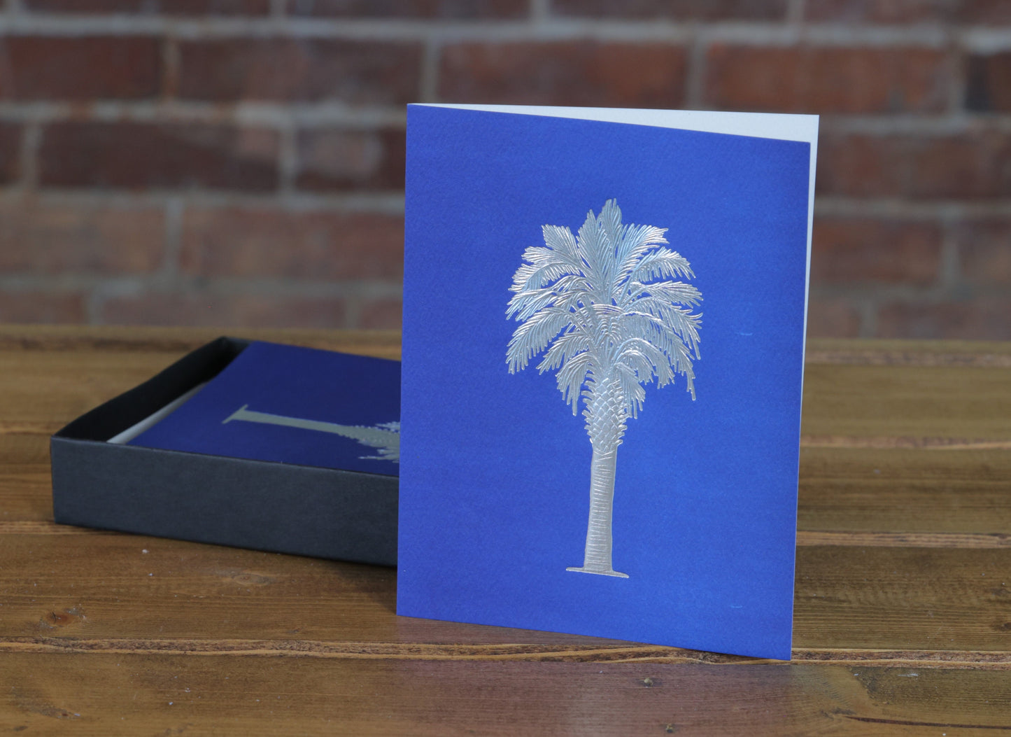 Boxed Silver Palmetto with Cobalt Background Notecard Set
