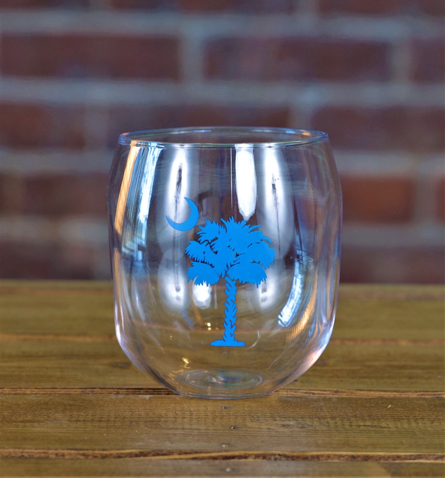 Plastic Wine Glass with Blue Palm