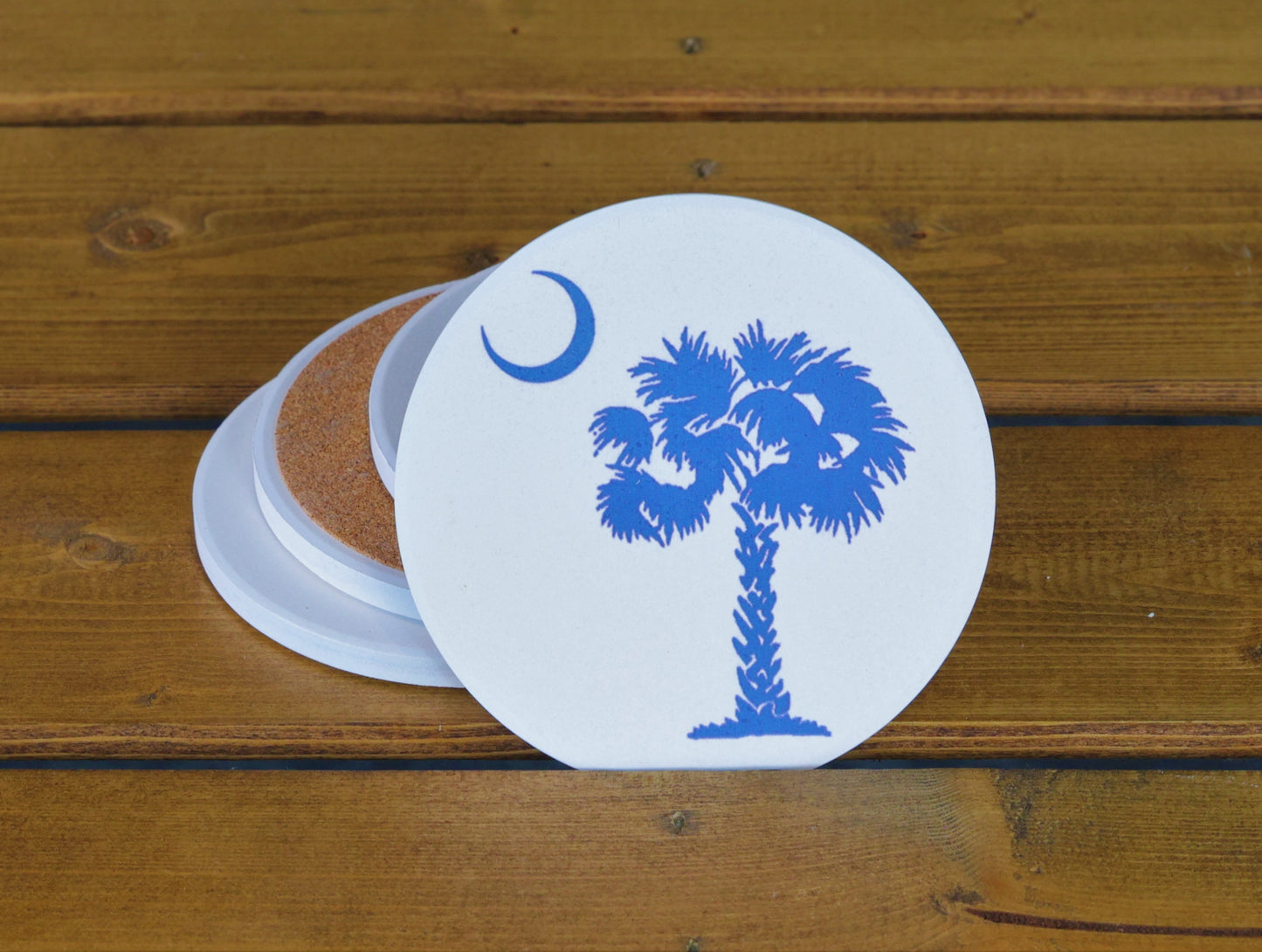 Blue Palmetto Tree Coaster Set