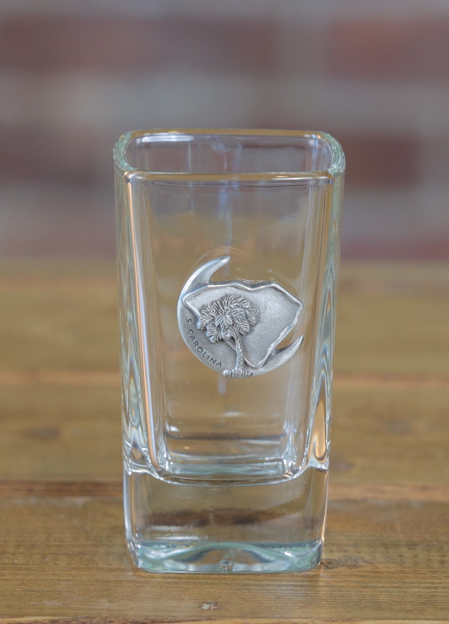 Shot Glass with Pewter State, Moon, and Palmetto