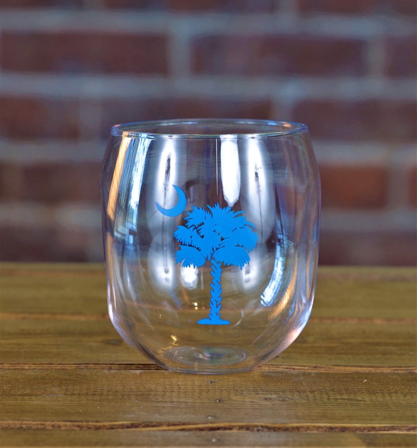 Plastic Wine Glass with Blue Palm